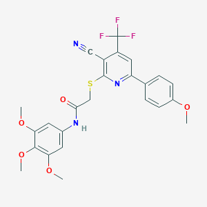 molecular formula C25H22F3N3O5S B460665 2-[3-氰基-6-(4-甲氧基苯基)-4-(三氟甲基)吡啶-2-基]硫代-N-(3,4,5-三甲氧基苯基)乙酰胺 CAS No. 625377-98-2