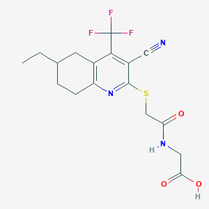 molecular formula C17H18F3N3O3S B460666 [({[3-Cyano-6-ethyl-4-(trifluoromethyl)-5,6,7,8-tetrahydro-2-quinolinyl]sulfanyl}acetyl)amino]acetic acid 