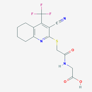 molecular formula C15H14F3N3O3S B460667 [({[3-Cyano-4-(trifluoromethyl)-5,6,7,8-tetrahydro-2-quinolinyl]sulfanyl}acetyl)amino]acetic acid 