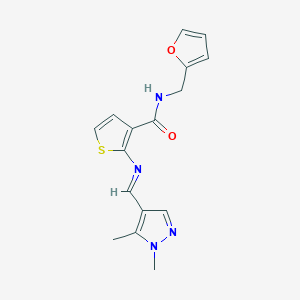 molecular formula C16H16N4O2S B4606676 2-{[(1,5-dimethyl-1H-pyrazol-4-yl)methylene]amino}-N-(2-furylmethyl)-3-thiophenecarboxamide 