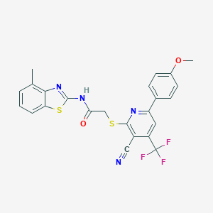 molecular formula C24H17F3N4O2S2 B460668 2-[3-氰基-6-(4-甲氧基苯基)-4-(三氟甲基)吡啶-2-基]硫代-N-(4-甲基-1,3-苯并噻唑-2-基)乙酰胺 CAS No. 625377-99-3