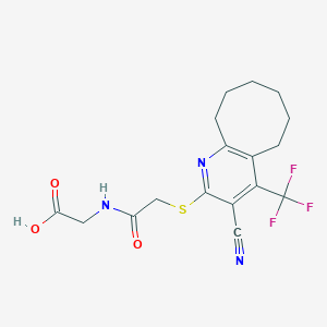 molecular formula C17H18F3N3O3S B460669 [({[3-Cyano-4-(trifluoromethyl)-5,6,7,8,9,10-hexahydrocycloocta[b]pyridin-2-yl]sulfanyl}acetyl)amino]acetic acid 