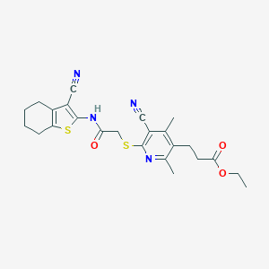 molecular formula C24H26N4O3S2 B460670 Ethyl 3-[5-cyano-6-({2-[(3-cyano-4,5,6,7-tetrahydro-1-benzothien-2-yl)amino]-2-oxoethyl}sulfanyl)-2,4-dimethylpyridin-3-yl]propanoate 