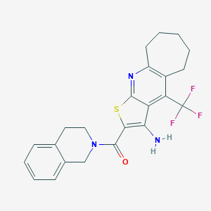 molecular formula C23H22F3N3OS B460671 [6-Amino-8-(trifluoromethyl)-4-thia-2-azatricyclo[7.5.0.03,7]tetradeca-1(9),2,5,7-tetraen-5-yl]-(3,4-dihydro-1H-isoquinolin-2-yl)methanone CAS No. 626221-75-8
