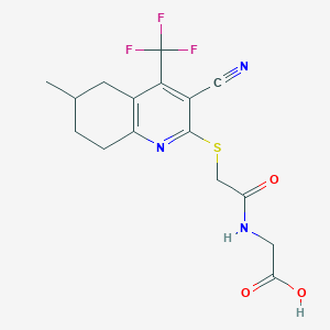 molecular formula C16H16F3N3O3S B460672 [({[3-Cyano-6-methyl-4-(trifluoromethyl)-5,6,7,8-tetrahydro-2-quinolinyl]sulfanyl}acetyl)amino]acetic acid 