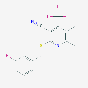molecular formula C17H14F4N2S B460677 6-Ethyl-2-[(3-fluorobenzyl)sulfanyl]-5-methyl-4-(trifluoromethyl)nicotinonitrile CAS No. 664994-27-8