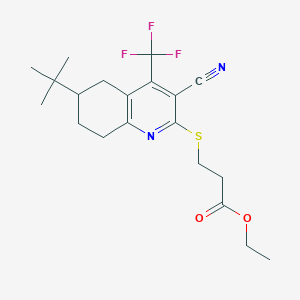 molecular formula C20H25F3N2O2S B460678 Ethyl 3-{[6-tert-butyl-3-cyano-4-(trifluoromethyl)-5,6,7,8-tetrahydroquinolin-2-yl]sulfanyl}propanoate 