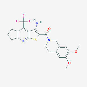 molecular formula C23H22F3N3O3S B460680 [6-Amino-8-(trifluoromethyl)-4-thia-2-azatricyclo[7.3.0.03,7]dodeca-1(9),2,5,7-tetraen-5-yl]-(6,7-dimethoxy-3,4-dihydro-1H-isoquinolin-2-yl)methanone CAS No. 627053-27-4