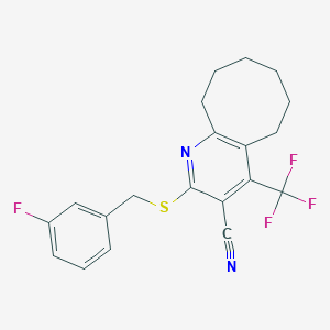 molecular formula C20H18F4N2S B460681 2-[(3-Fluorophenyl)methylsulfanyl]-4-(trifluoromethyl)-5,6,7,8,9,10-hexahydrocycloocta[b]pyridine-3-carbonitrile CAS No. 626228-65-7