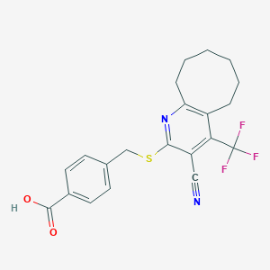 molecular formula C21H19F3N2O2S B460682 4-[[3-Cyano-4-(trifluoromethyl)-5,6,7,8,9,10-hexahydrocycloocta[b]pyridin-2-yl]sulfanylmethyl]benzoic acid CAS No. 626228-64-6