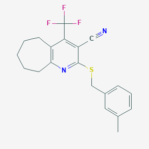 molecular formula C20H19F3N2S B460683 2-[(3-methylphenyl)methylsulfanyl]-4-(trifluoromethyl)-6,7,8,9-tetrahydro-5H-cyclohepta[b]pyridine-3-carbonitrile CAS No. 626227-40-5