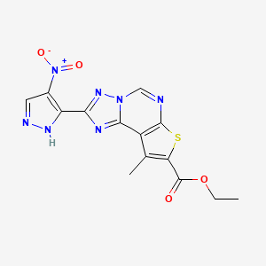 molecular formula C14H11N7O4S B4606855 ethyl 9-methyl-2-(4-nitro-1H-pyrazol-3-yl)thieno[3,2-e][1,2,4]triazolo[1,5-c]pyrimidine-8-carboxylate 