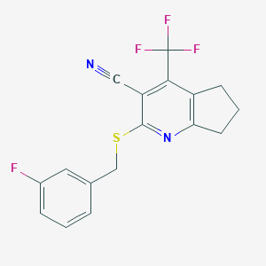 molecular formula C17H12F4N2S B460694 2-[(3-fluorobenzyl)sulfanyl]-4-(trifluoromethyl)-6,7-dihydro-5H-cyclopenta[b]pyridine-3-carbonitrile CAS No. 626221-44-1