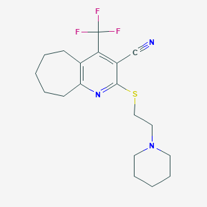 molecular formula C19H24F3N3S B460695 2-(2-piperidin-1-ylethylsulfanyl)-4-(trifluoromethyl)-6,7,8,9-tetrahydro-5H-cyclohepta[b]pyridine-3-carbonitrile CAS No. 627053-19-4