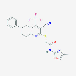 molecular formula C23H19F3N4O2S B460700 2-[[3-cyano-6-phenyl-4-(trifluoromethyl)-5,6,7,8-tetrahydroquinolin-2-yl]sulfanyl]-N-(4-methyl-1,3-oxazol-2-yl)acetamide CAS No. 664999-17-1