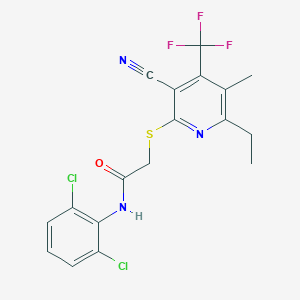 molecular formula C18H14Cl2F3N3OS B460701 2-[3-cyano-6-ethyl-5-methyl-4-(trifluoromethyl)pyridin-2-yl]sulfanyl-N-(2,6-dichlorophenyl)acetamide CAS No. 664999-18-2
