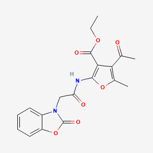 molecular formula C19H18N2O7 B4607025 ETHYL 4-ACETYL-5-METHYL-2-[2-(2-OXO-2,3-DIHYDRO-1,3-BENZOXAZOL-3-YL)ACETAMIDO]FURAN-3-CARBOXYLATE 