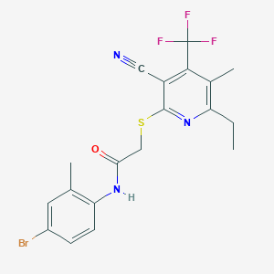 molecular formula C19H17BrF3N3OS B460707 N-(4-bromo-2-methylphenyl)-2-[3-cyano-6-ethyl-5-methyl-4-(trifluoromethyl)pyridin-2-yl]sulfanylacetamide CAS No. 664999-22-8