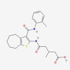 molecular formula C23H28N2O4S B4607084 3-methyl-5-({3-[(2-methylphenyl)carbamoyl]-5,6,7,8-tetrahydro-4H-cyclohepta[b]thiophen-2-yl}amino)-5-oxopentanoic acid 