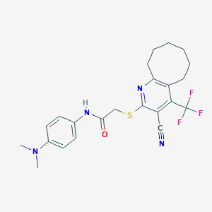 molecular formula C23H25F3N4OS B460712 2-[[3-cyano-4-(trifluoromethyl)-5,6,7,8,9,10-hexahydrocycloocta[b]pyridin-2-yl]sulfanyl]-N-[4-(dimethylamino)phenyl]acetamide CAS No. 626228-70-4