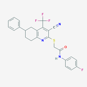 molecular formula C25H19F4N3OS B460715 2-[[3-cyano-6-phenyl-4-(trifluoromethyl)-5,6,7,8-tetrahydroquinolin-2-yl]sulfanyl]-N-(4-fluorophenyl)acetamide CAS No. 664999-27-3
