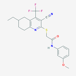 molecular formula C22H22F3N3O2S B460717 2-[[3-氰基-6-乙基-4-(三氟甲基)-5,6,7,8-四氢喹啉-2-基]硫烷基]-N-(3-甲氧基苯基)乙酰胺 CAS No. 664999-29-5