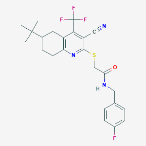molecular formula C24H25F4N3OS B460718 2-[[6-tert-butyl-3-cyano-4-(trifluoromethyl)-5,6,7,8-tetrahydroquinolin-2-yl]sulfanyl]-N-[(4-fluorophenyl)methyl]acetamide CAS No. 664999-25-1
