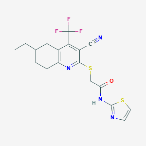 2-[[3-cyano-6-ethyl-4-(trifluoromethyl)-5,6,7,8-tetrahydroquinolin-2-yl]sulfanyl]-N-(1,3-thiazol-2-yl)acetamide
