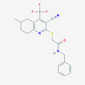 molecular formula C21H20F3N3OS B460720 N-benzyl-2-{[3-cyano-6-methyl-4-(trifluoromethyl)-5,6,7,8-tetrahydroquinolin-2-yl]sulfanyl}acetamide CAS No. 626228-73-7