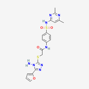 molecular formula C20H20N8O4S2 B4607235 2-(4-Amino-5-furan-2-yl-4H-[1,2,4]triazol-3-ylsulfanyl)-N-[4-(2,6-dimethyl-pyrimidin-4-ylsulfamoyl)-phenyl]-acetamide 