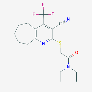 2-[[3-cyano-4-(trifluoromethyl)-6,7,8,9-tetrahydro-5H-cyclohepta[b]pyridin-2-yl]sulfanyl]-N,N-diethylacetamide