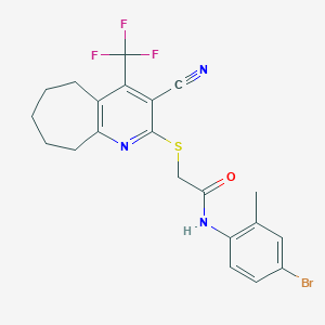molecular formula C21H19BrF3N3OS B460725 N-(4-溴-2-甲基苯基)-2-[[3-氰基-4-(三氟甲基)-6,7,8,9-四氢-5H-环庚[b]吡啶-2-基]硫代]乙酰胺 CAS No. 626227-38-1