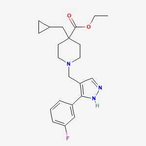 molecular formula C22H28FN3O2 B4607269 ethyl 4-(cyclopropylmethyl)-1-{[3-(3-fluorophenyl)-1H-pyrazol-4-yl]methyl}-4-piperidinecarboxylate 