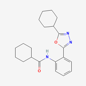 molecular formula C21H27N3O2 B4607272 N-[2-(5-cyclohexyl-1,3,4-oxadiazol-2-yl)phenyl]cyclohexanecarboxamide 