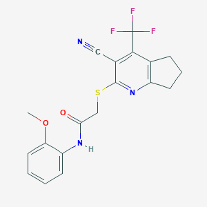 molecular formula C19H16F3N3O2S B460728 2-[[3-cyano-4-(trifluoromethyl)-6,7-dihydro-5H-cyclopenta[b]pyridin-2-yl]sulfanyl]-N-(2-methoxyphenyl)acetamide CAS No. 626222-12-6