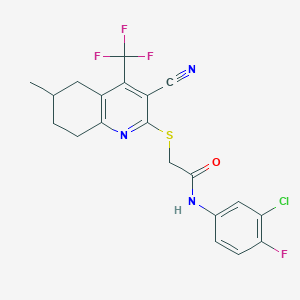 molecular formula C20H16ClF4N3OS B460731 N-(3-chloro-4-fluorophenyl)-2-{[3-cyano-6-methyl-4-(trifluoromethyl)-5,6,7,8-tetrahydroquinolin-2-yl]sulfanyl}acetamide 