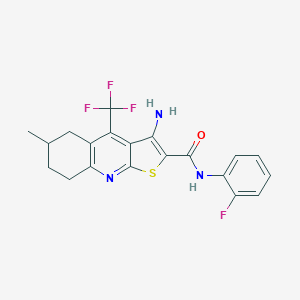 molecular formula C20H17F4N3OS B460735 3-amino-N-(2-fluorophenyl)-6-methyl-4-(trifluoromethyl)-5,6,7,8-tetrahydrothieno[2,3-b]quinoline-2-carboxamide CAS No. 664999-31-9
