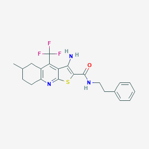 molecular formula C22H22F3N3OS B460736 3-amino-6-methyl-N-(2-phenylethyl)-4-(trifluoromethyl)-5,6,7,8-tetrahydrothieno[2,3-b]quinoline-2-carboxamide CAS No. 626228-10-2