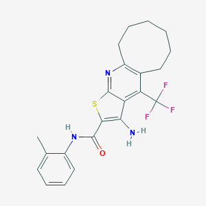 molecular formula C22H22F3N3OS B460738 6-Amino-N-(2-methylphenyl)-8-(trifluoromethyl)-4-thia-2-azatricyclo[7.6.0.03,7]pentadeca-1(9),2,5,7-tetraene-5-carboxamide CAS No. 626228-79-3