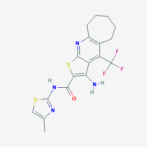 molecular formula C18H17F3N4OS2 B460740 3-amino-N-(4-methyl-1,3-thiazol-2-yl)-4-(trifluoromethyl)-6,7,8,9-tetrahydro-5H-cyclohepta[b]thieno[3,2-e]pyridine-2-carboxamide CAS No. 626227-60-9