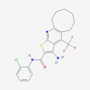 molecular formula C21H19ClF3N3OS B460741 3-amino-N-(2-chlorophenyl)-4-(trifluoromethyl)-5,6,7,8,9,10-hexahydrocycloocta[b]thieno[3,2-e]pyridine-2-carboxamide CAS No. 626228-06-6