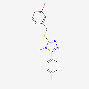 molecular formula C17H16FN3S B4607413 3-[(3-fluorobenzyl)sulfanyl]-4-methyl-5-(4-methylphenyl)-4H-1,2,4-triazole 