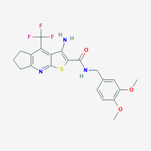 molecular formula C21H20F3N3O3S B460742 3-amino-N-(3,4-dimethoxybenzyl)-4-(trifluoromethyl)-6,7-dihydro-5H-cyclopenta[b]thieno[3,2-e]pyridine-2-carboxamide CAS No. 664999-37-5