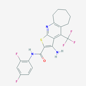 molecular formula C20H16F5N3OS B460743 3-amino-N-(2,4-difluorophenyl)-4-(trifluoromethyl)-6,7,8,9-tetrahydro-5H-cyclohepta[b]thieno[3,2-e]pyridine-2-carboxamide CAS No. 626227-43-8