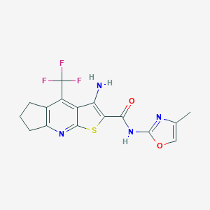 molecular formula C16H13F3N4O2S B460745 3-amino-N-(4-methyl-1,3-oxazol-2-yl)-4-(trifluoromethyl)-6,7-dihydro-5H-cyclopenta[b]thieno[3,2-e]pyridine-2-carboxamide 