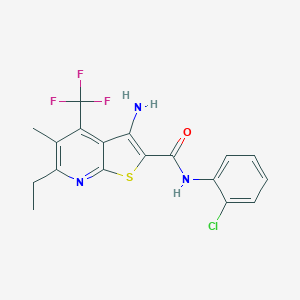 molecular formula C18H15ClF3N3OS B460746 3-amino-N-(2-chlorophenyl)-6-ethyl-5-methyl-4-(trifluoromethyl)thieno[2,3-b]pyridine-2-carboxamide CAS No. 664999-38-6