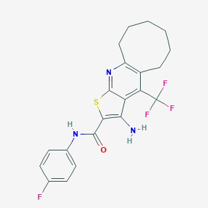 molecular formula C21H19F4N3OS B460750 3-amino-N-(4-fluorophenyl)-4-(trifluoromethyl)-5,6,7,8,9,10-hexahydrocycloocta[b]thieno[3,2-e]pyridine-2-carboxamide CAS No. 626228-08-8