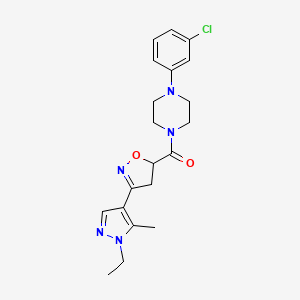 molecular formula C20H24ClN5O2 B4607522 1-(3-chlorophenyl)-4-{[3-(1-ethyl-5-methyl-1H-pyrazol-4-yl)-4,5-dihydro-5-isoxazolyl]carbonyl}piperazine 