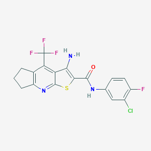 molecular formula C18H12ClF4N3OS B460757 3-amino-N-(3-chloro-4-fluorophenyl)-4-(trifluoromethyl)-6,7-dihydro-5H-cyclopenta[b]thieno[3,2-e]pyridine-2-carboxamide CAS No. 626227-22-3