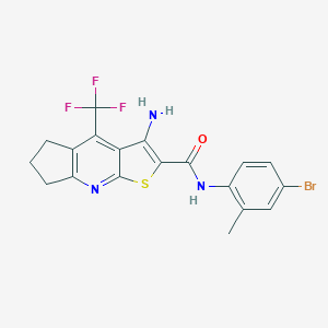 molecular formula C19H15BrF3N3OS B460758 6-Amino-N-(4-bromo-2-methylphenyl)-8-(trifluoromethyl)-4-thia-2-azatricyclo[7.3.0.03,7]dodeca-1(9),2,5,7-tetraene-5-carboxamide CAS No. 626228-80-6